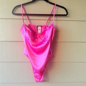 ✨ New With Tags Victoria’s Secret Hot Pink Satin Bodysuit One Piece – Size S/P ✨